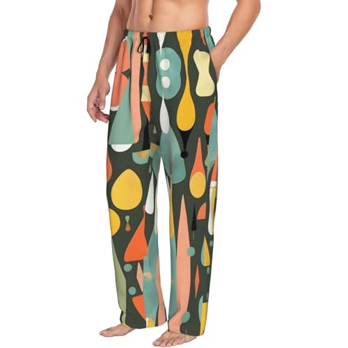 Mid Century Modern Retro with Drop Shapes print Pajama Pants Ultra Lightweight Pjs Bottoms Sleepwear with Pocket Drawstring2