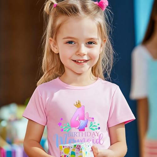 Image of Girls Birthday Shirt 2nd 3rd 4th 5th 6th Girls B-Day Outfits Mermaid Theme Cotton Short Sleeve Tee Tops