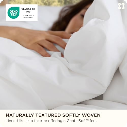 Image of Bedsure PureWoven 100% Cotton Slub Weave Duvet Cover Set, Full Set, 3-PC | Luxury Linen-Like Textured Bedding Set, Double-Stitched, Easy to Change with Zipper Closure, Slub Bright White, 80 inch x 90 inch
