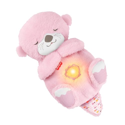 Fisher-Price Baby-Spielzeug Schlummer-Otter, tragbare pinke Plüsch-Spieluhr mit Atembewegungen und Lichtern für Neugeborene ab einem Alter von 0 Monaten, JLJ33