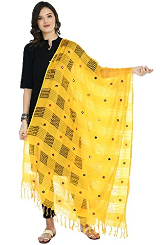 a r silk Women's Cotton Yellow Mirror Work Dupatta # Regular Dupatta-picture-38