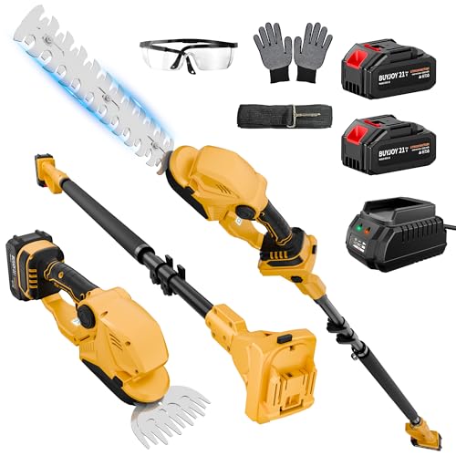 4-in-1 Pole Hedge Trimmer & Cordless Grass Shears,2×4.0 Ah Batteries & Included Charger,Dual Blade...