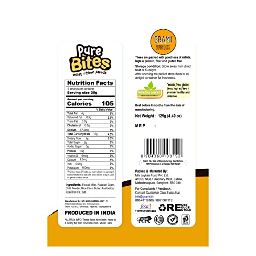 Image of Grami Superfoods Pure Bites Millet Ribbon Pakoda- Pack of 4 (500g) | Healthy Indian Snacks | Millet Snacks | No Maida | No Preservative | High Protein & Fiber Snack | Low GI | Healthy Namkeen for Kids & Adults |Weight Loss Namkeen |Sugar Free | Diabetic Friendly Namkeen