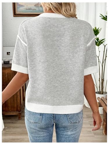 Floerns Women's Short Sleeve Crew Neck Flower Loose Knitted Sweaters Pullover Tops2