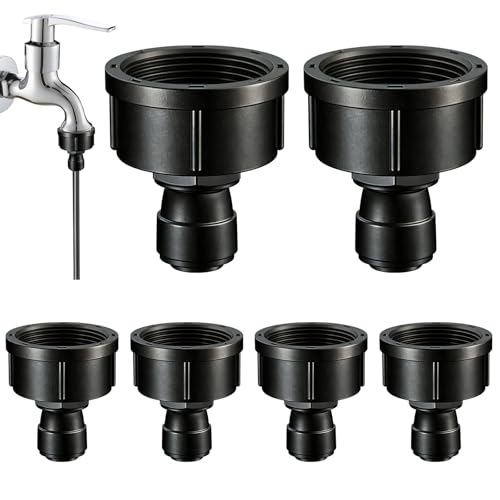 6 Pcs 3/4 to 1/4 Drip Irrigation Faucet Adapters Quick Connect 3/4 Faucet to 1/4 Tubing Drip Irrigation Hose Adapters Push-to-Fit Garden Hose to 1/4 Tubing Adapter for Irrigation System