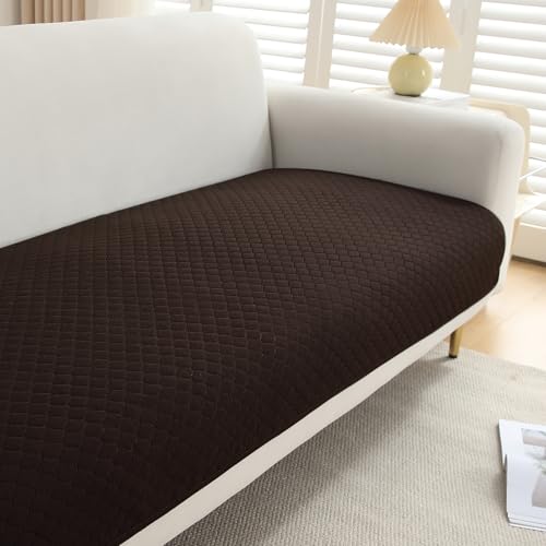 Image of HOKIPO Polyester Quilted Sofa Cover Mat for 1 Seater Sofa, Dark Brown (IN-716-DBR)