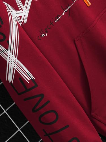 WDIRARA Men's Cartoon Letter Graphic Drawstring Hoodie Long Sleeve Pocket Sweatshirts4