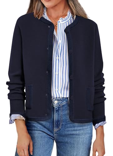 PRETTYGARDEN Women's Winter Trendy Button Down Open Front Cardigan Sweaters Knit Color Block Jackets Fall Fashion Clothes