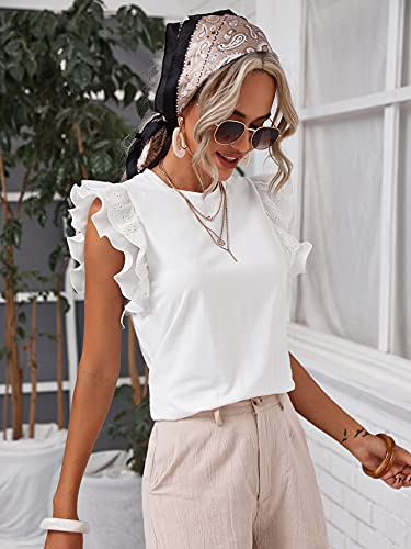 Romwe Women's Layered Ruffle Short Sleeve Round Neck Plain T Shirt Tee Tops White S #TOP2