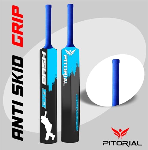 Image of Hard Plastic Cricket Bat, 10-12 Years, 450g-550g, Blue Premium Lightweight Heavy Duty Plastic Bat for Kids Boys Girls, Perfect Junior Size Outdoor Sports Equipment for Tennis Ball Cricket
