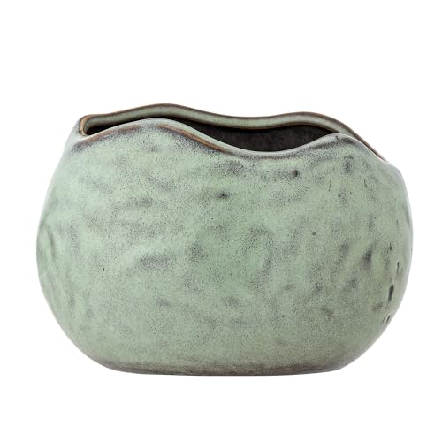 Bloomingville Maceta de gres Verde, Parte de la colección Pennie, Maceta con Forma orgánica y Esmalte Brillante, Ideal para jardinería doméstica, Largo 16,5 x Alto 11 x Ancho 13 cm, Pueden