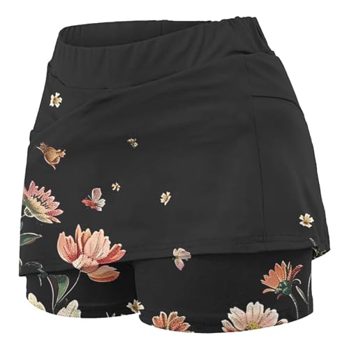 Skirts for Women Plus Size Athletic Golf Tennis Mini Skirts Casual Floral Print Lightweight Skirt Inner Shorts with Pockets4