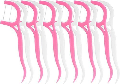 kgf pack of 100pcs new dental tooth pick flossers toothpick cleaners, tooth flossing head oral dental hygiene brush, tooth cleaning tool ( white pink )