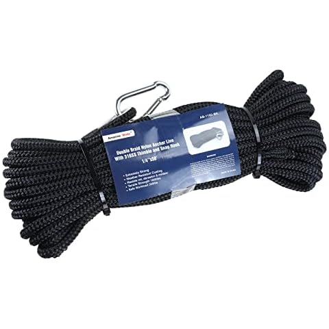 SearQing Double Braid Nylon Anchor Rope 1/4 Inch x 50 Feet with 316 Stainless Steel Thimble and Snap Hook-High Strength Anchor Line Tensile Strength:1600lbs,Workload 320lbs Cover