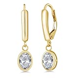 Gem Stone King 14K Yellow Gold White Topaz Earrings (1.90 Cttw, Gemstone Birthstone, Oval 7X5MM)