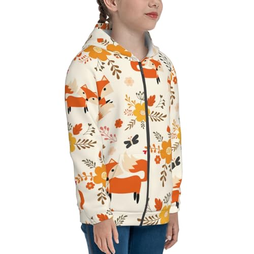 Flower Fox Kid Hoodies Boys Zip Up Sweatshirts Girls Pullover with Pocket4