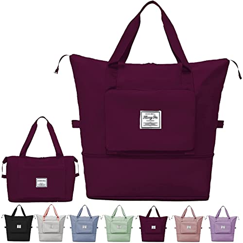Lalagouk Faltbare Reisetasche mit großer Kapazität, tragbar, faltbar, leicht, wasserdicht, Oxford-Stoff, Gepäcktasche für Wochenendsport, Fitnessstudio, Urlaub, fuchsia, L