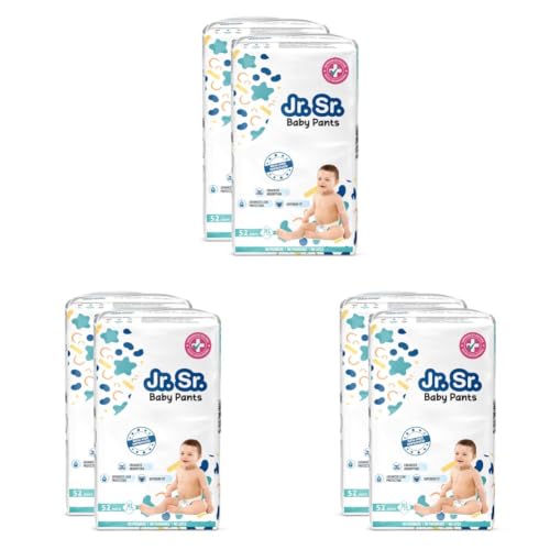 Image of Jr. Sr. Baby Diaper Pants | Extra Large (XL) Size (12-17 kg), 104 Count | Pack of 6 | Upto 12 hr Absorption with Advanced Leak Protection | Safe For Babies Skin | Soft, Secure & Comfy