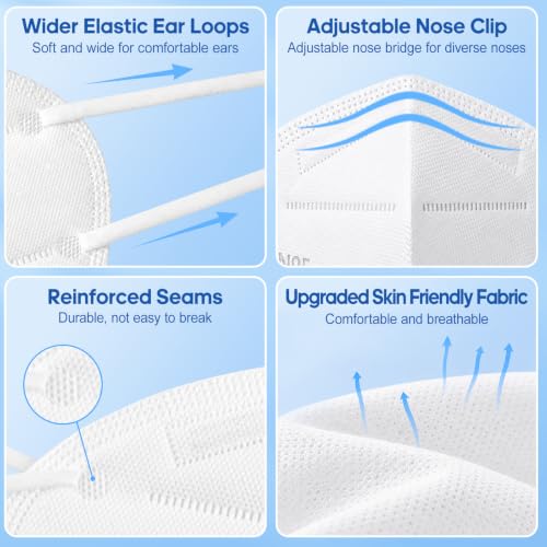 Image of ChiSip KN95 Face Masks for Adults, 5-Ply Disposable Masks, White 20 Packs | Breathable, Elastic Earloops, 3D Design, Adjustable Nose Clip, Glasses-friendly, 95% Filtration Efficiency, White KN95 Masks