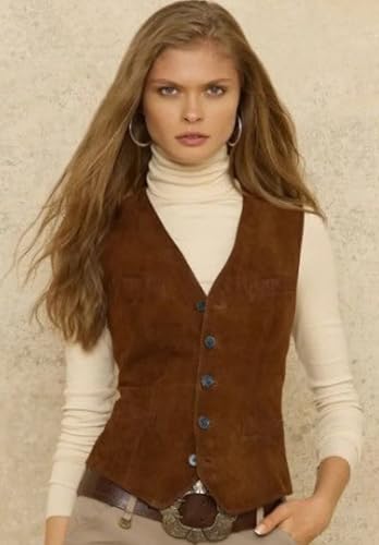 Women's Suede Button Up Vests Fully Lined Waistcoat V Neck Regular Fitted Sleeveless Jacket2