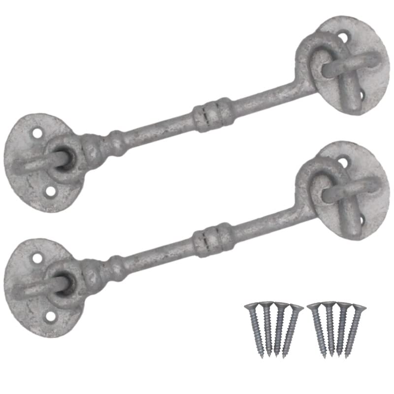 EAI Cabin Hook and Eye Latch - 150mm/6 Inch Galvanised Gate & Door Catch & Fixings for Wooden Gates, Doors & Sheds - 2 Pack