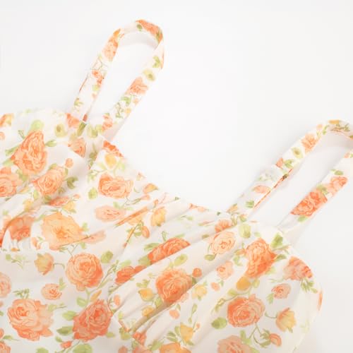 Image of Belle Poque Sun Dresses for Women Spring Summer Floral Midi Flowy Spaghetti Ruffle Wedding Guest Tea Party Dress