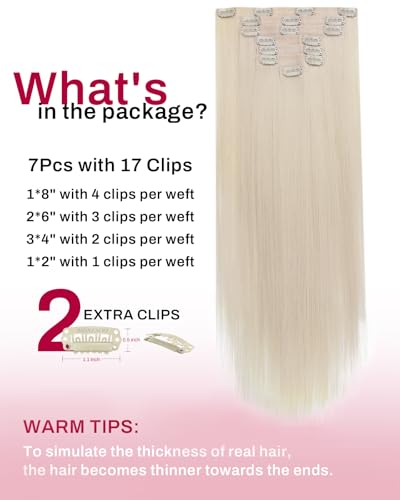 Image of Moresoo Seamless Clip in Hair Extensions, Platinum Blonde, PU Skin Weft | Clip in human hair extensions, 14inch 120g 7pcs, for fashion beginners and bold users, for high contrast modern clean look