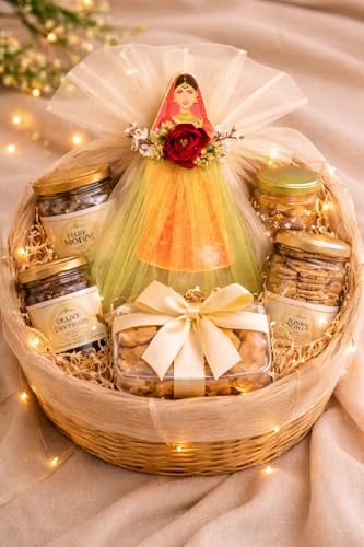 Image of SATYAM KRAFT 2 Pcs Bride Gown Style Decorative Attachment for Small Bags | Net Gown Doll Design for Suitcase Decor, Trousseau Packing, Wedding Decor, Engagement & Gift Wrapping (Yellow)