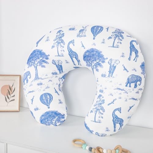 Image of TANOFAR Nursing Pillow Cover, Stretchy Removable Breastfeeding Pillow Cover, Ultra Soft Snug Fits On Newborn Feeding Pillow Case for Baby Girls, Blue Elephant