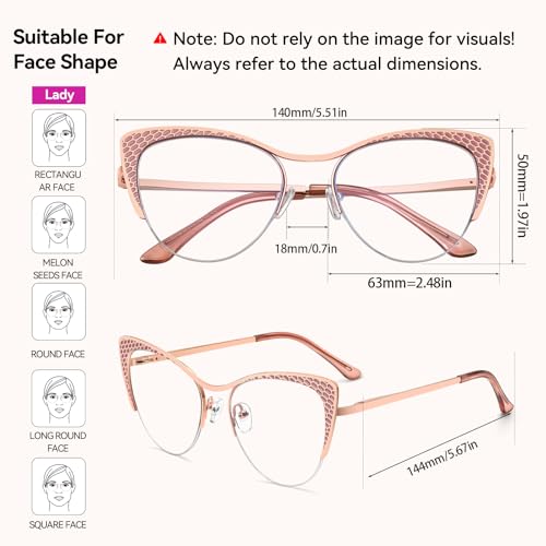 Image of Dollger Blue Light Blocking Glasses for woman Man Metal Half Cat eye glassees frame Clear Lens Computer Eyewear