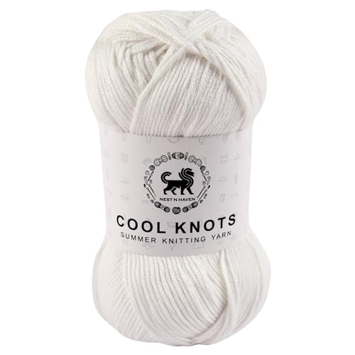 Image of NESTNHAVEN Cool Knots, Hand Knitting Yarn (1 Ball 100g) - Luxury Yarn for Crochet, Amigurumi, Embroidery, Toys, Garments, Flowers and Hobby Projects (White), Polyester Blend