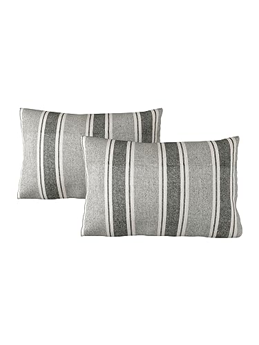 Image of 180 TC Pillow Cover Set of 2 | Pillow Cover Cotton 100% | Pillow Cover Set of 2 King Size | Wrinkle Free & Fade Resistance | Striped Pattern | Standard Size | All Season Use (Grey1)