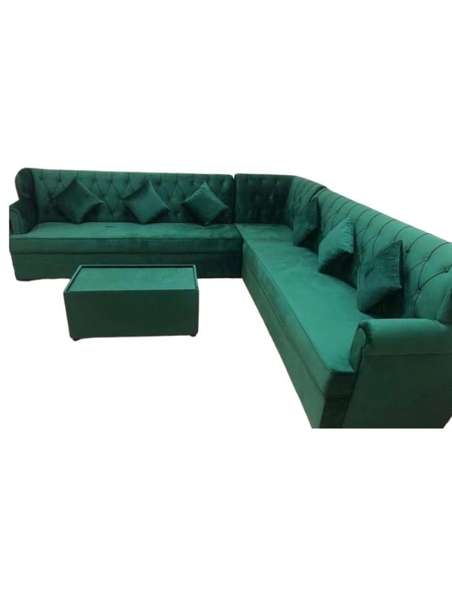 MAB FURNISHINGSL Shape Sofa Set With table & Pillow Green-250X80X80
