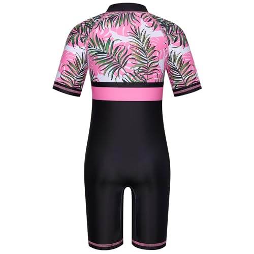 Image of TFJH E 1PCS Girls Short Sleeve Swimsuits UV 50+ Bathing Suits Sunsuits Zipper 2-14Y