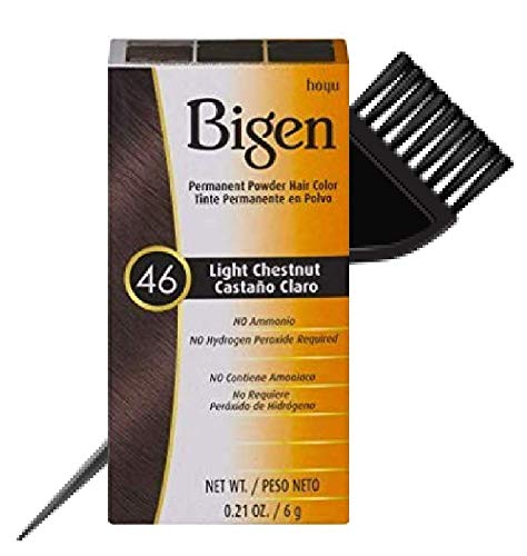 Bigen Hoyu PERMANENT POWDER HAIR COLOR Dye, No Ammonia, No Hydrogen Peroxide Required (w/Sleek Brush) 0.21 oz / 6 g Haircolor (46 Light Chestnut)
