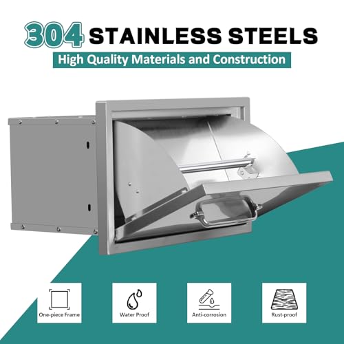 Image of Outdoor Kitchen Drawers with Paper Towel Holder 16 inch W x 10 inchH x 10 inchD Stainless Steel Paper Towel Drawer Flush Mount Access Drawers for Outdoor Kitchen Island, Patio Grill Station