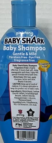 Image of Cartoon Character of a baby shark, Gentle Baby Shampoo, Fragrance free, Paraben Free, 10 fl oz