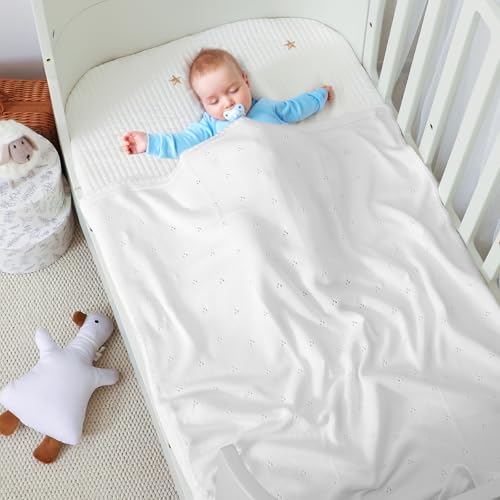 Image of Baby Blanket Knit Ultra Soft Swaddle Receiving Blankets for Boys & Girls Cotton Knitted Newborn Infant Toddler Nursery Crib 30 x 40 Inch