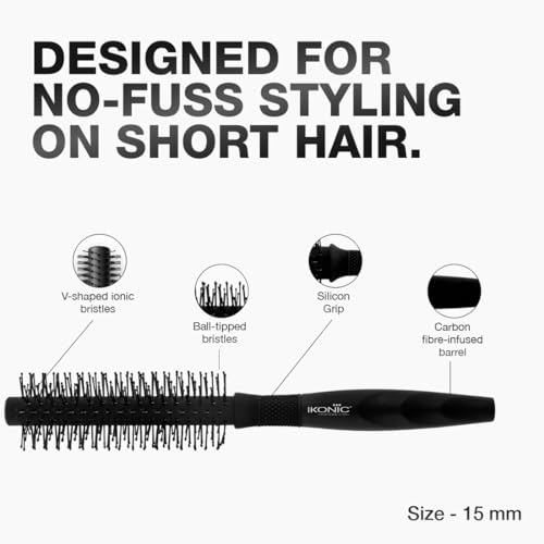 Image of Ikonic Professional Carbon Fibre Roller Brush with Ionic Technology, Anti Frizz Styling, Curling, Volumizing & Waves for Women & Men, All Hair Types, Heat Resistant, Salon & Personal Use - CFB 15