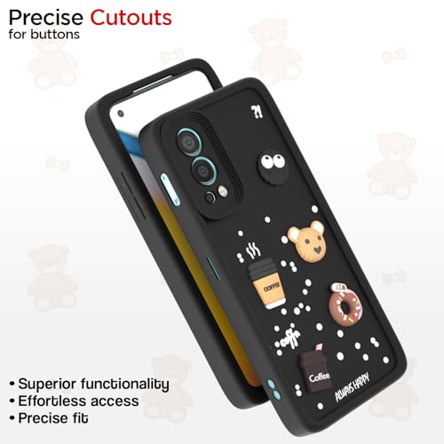 Image of Pikkme Back Cover for Oneplus Nord 2 5G | Cute Fun Cartoon 3D Bear Silicone Full Body Protection Bumper Case (Black)