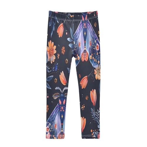 Toddler Girls Leggings Printed Yoga Pants Leggings Night Fly with Floral Ornamebt on Wings for Kids