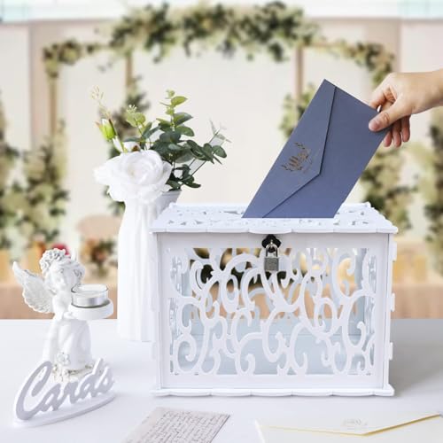Image of OurWarm DIY White Wedding Card Box with Lock PVC Card Box Graduation Card Box Perfect for Weddings, Baby Showers, Birthdays, Bridal or Baby Showers