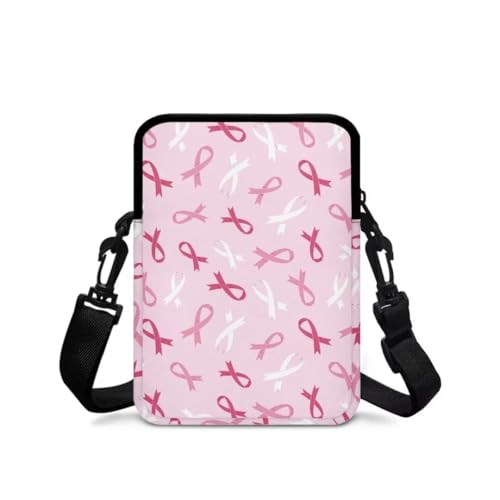 Image of Crossbody Bag for Women Sling Purse Pink Ribbon Cell Phone Holder with Straps