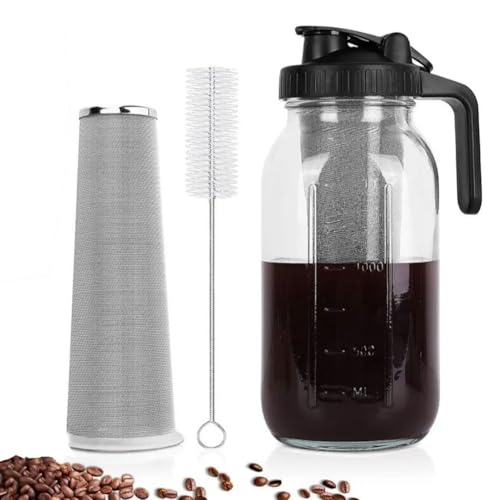 Listado de Jarras de café disponible en línea para comprar. 41 Jarra para Café Cold Brew 64 Oz Jarra de Vidrio con Filtro Extraíble de Acero Inoxidable, Tapa, Asa y Pico Vertedor Mason Jar Hermética y A Prueba de Fugas para Café Helado,...