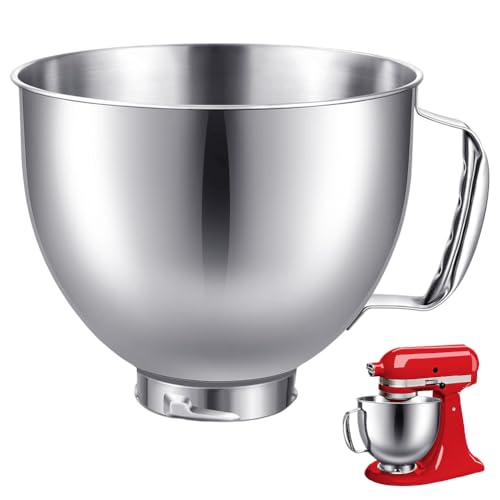 Tutamaz Ciotola in acciaio inox per Kitchen Aid 4,5-5 Quart frullatore, ciotola per mixer Kitchenaid argento pezzi di ricambio per mixer da pavimento, ciotola in acciaio inox con manico di ricambio