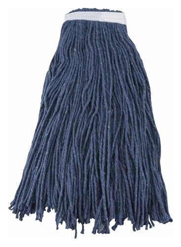 Image of Winco Yarn Mop Head, 32-Ounce, 4 Ply Cut Head, Blue, White, Medium