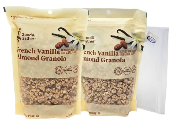 Good & Gather French Vanilla Almond Granola 12oz (Pack of 2), and Tesadorz Reusable Storage Bag