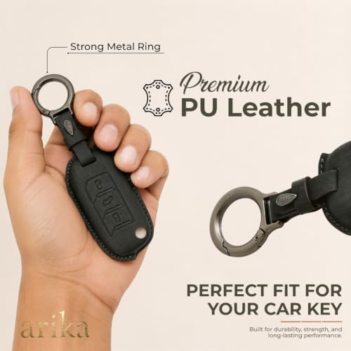 Image of ARIKA Leather Key Cover for Mahindra Scorpio N, XUV 700, Thar Roxx | 3 Button Flip Key, Compatible with Bolero, Compatible with Marazzo, Compatible with XUV 300, Metal Keyring Included