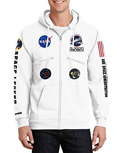 Na-sa Hoodie for Men - Astronaut Fleece Zipper White Graphic Hooded...