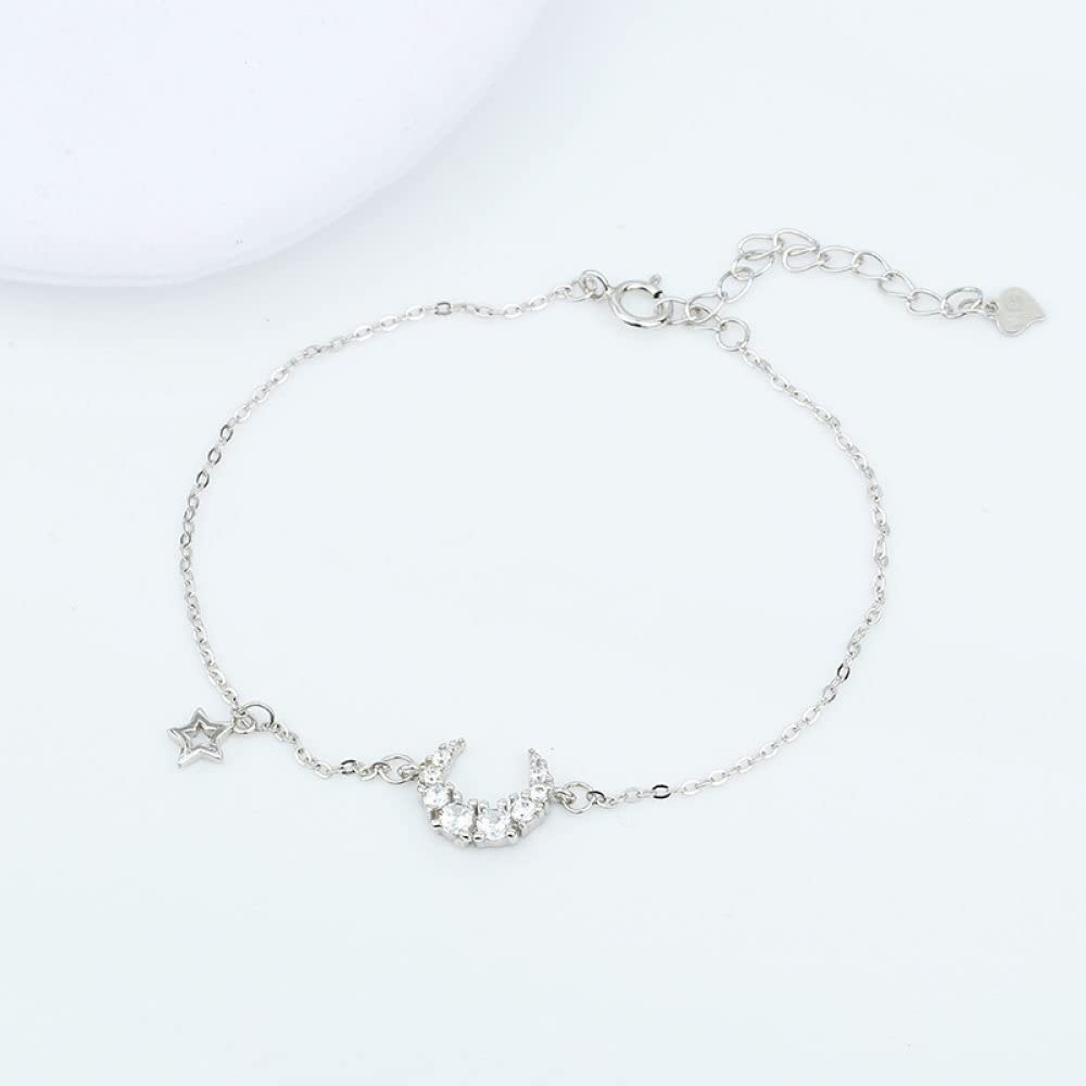 LYGXWJFC Bransoletki dla kobiet, S925 Sterling Silver Bangle Star Moon Cyrkon Charm Bransoletka Dainty Silver Bransoletki Biżuteria nieskończoności Dla kobiet Dla dziewczynek